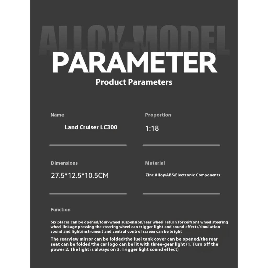 Model auta Toyota Land Cruiser z hliníkové slitiny v měřítku 1/18, Dětská hračka s autentickými zvuky a světly, Prémiový sběratelský kousek pro automobilové nadšence
