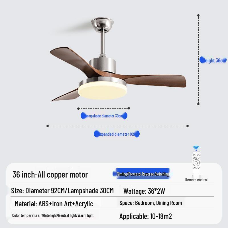 Walnut Retro Ceiling Fan Light with Straight Blades, Mid-Century Style for Bedroom or Restaurant