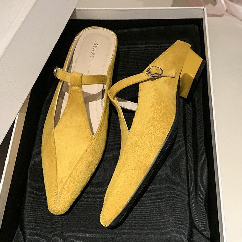 

Элегантные женские тапочки с острым носком, модные мюли, туфли на каблуке, сандалии 2025, дизайнерские шлепанцы, летние новинки, роскошные шлепанцы Mujer 40 жёлтый
