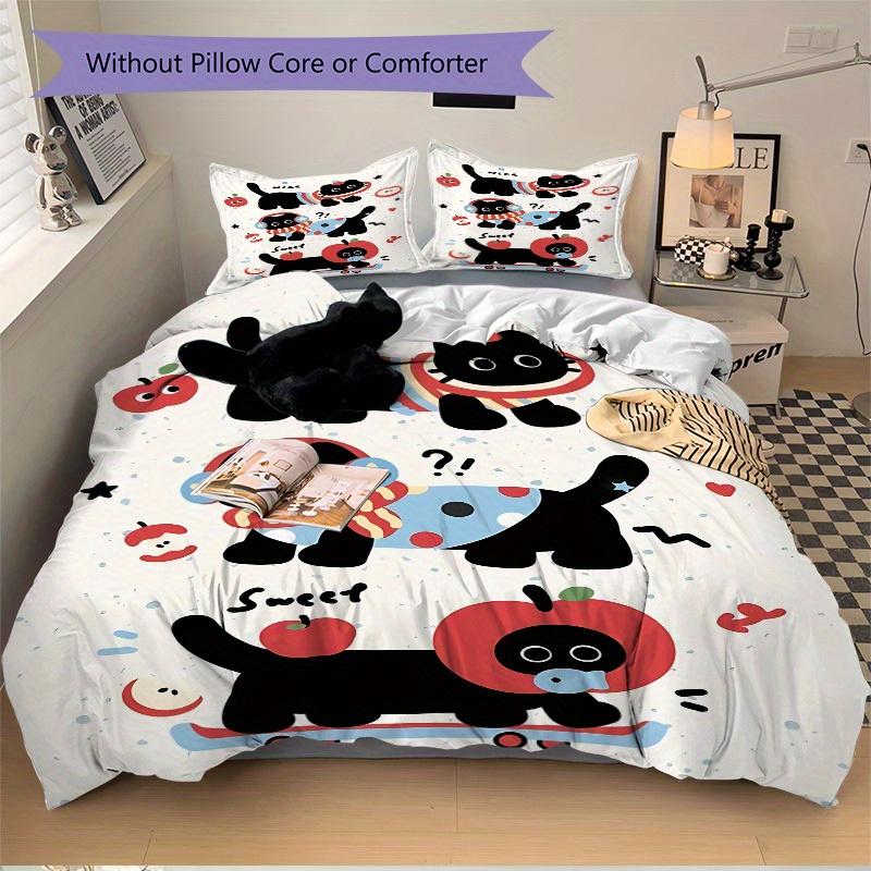 3pcs Cute Black Cat Bedding Set, Suitable for Bedroom Decoration, (Includes 1 Duvet Cover And 2 Pillowcases, Quilt Not Included) yy250822144