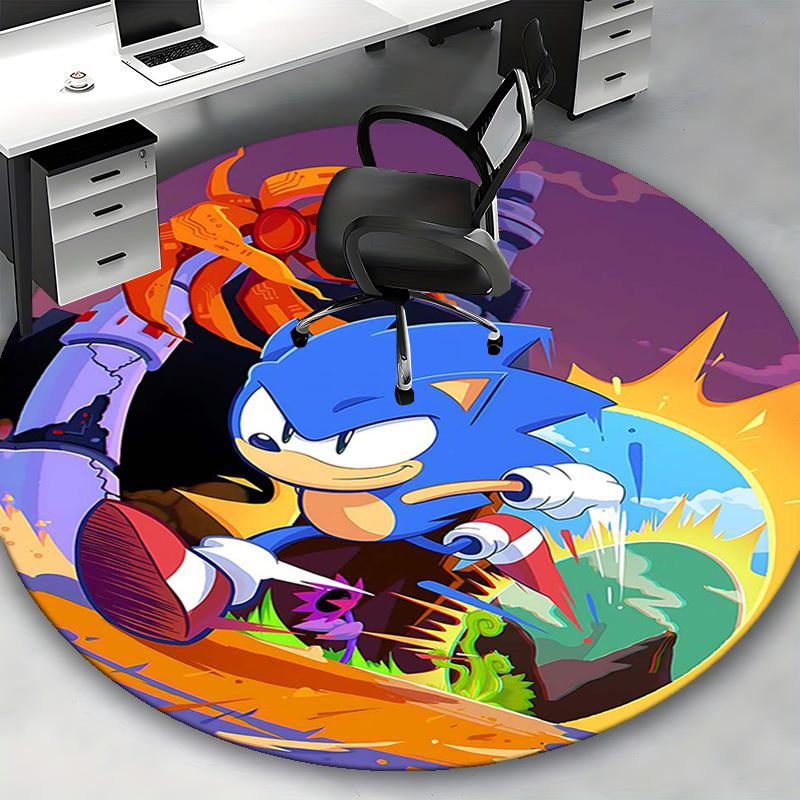 1pc Sonic the Hedgehog Round Carpet - Anime Design Chair Mat for Office, Home Decor, Living Room