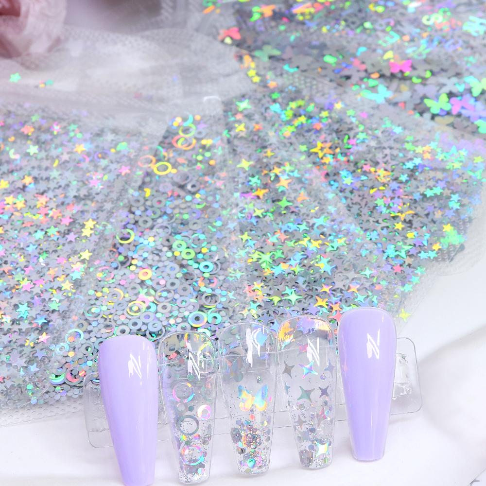 7 Packungen * 2G Laser Silber Serie Pailletten Nageldekorationsmaterialien zur Herstellung bezaubernder Nägel