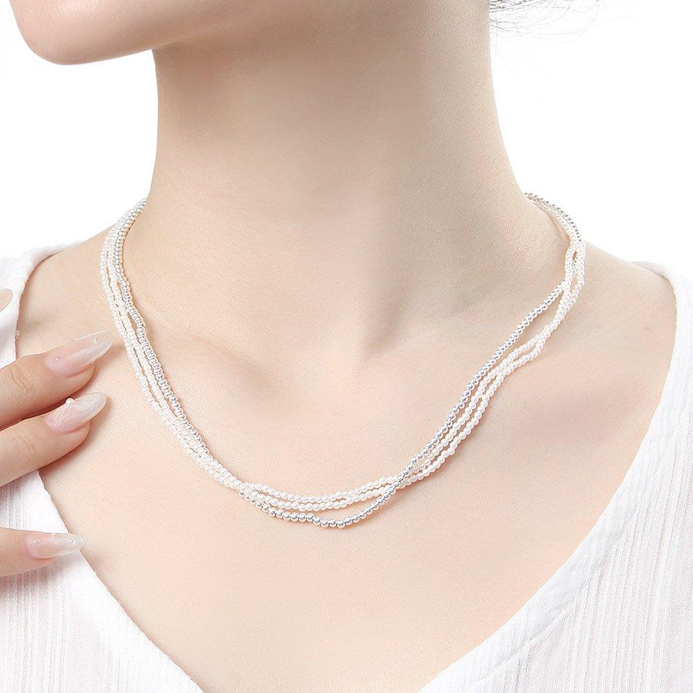 

92.5 Silver Platinum-Plated Layered Pearl Necklace