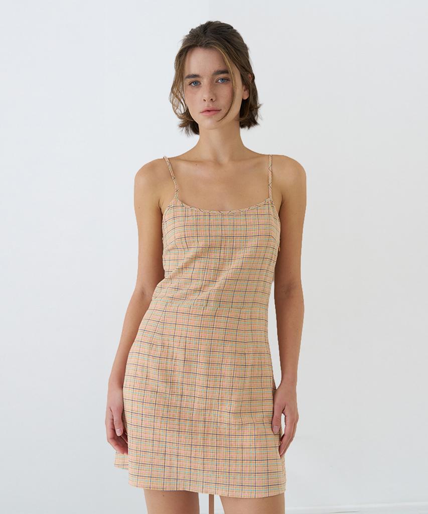 VEM.VER Check Strap Sleeveless Dress_Apricot