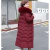 Winter Hooded Slim Down Cotton Jacket Solid Color Fur Collar Thick Parkas Coat Middle-aged Mother Warm Over-The-Knee Overcoat