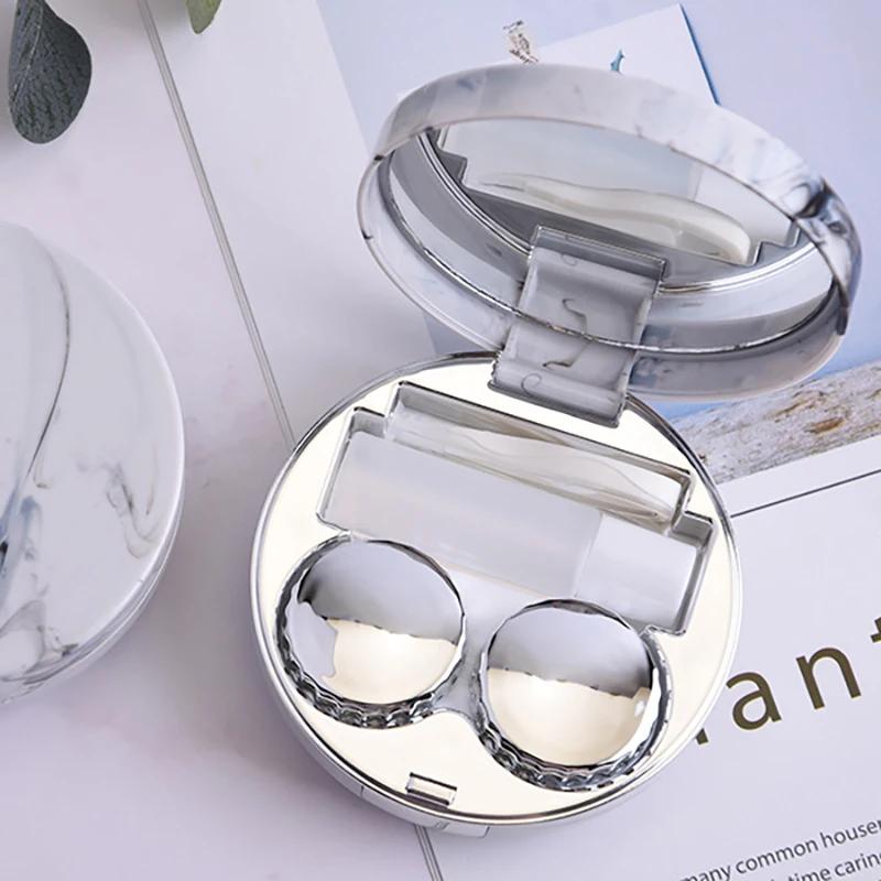 1PC - Round Marble Pattern Beauty Eye Contact Lens Box Dual Case Storage Lens Box Contact Lens Dual Case