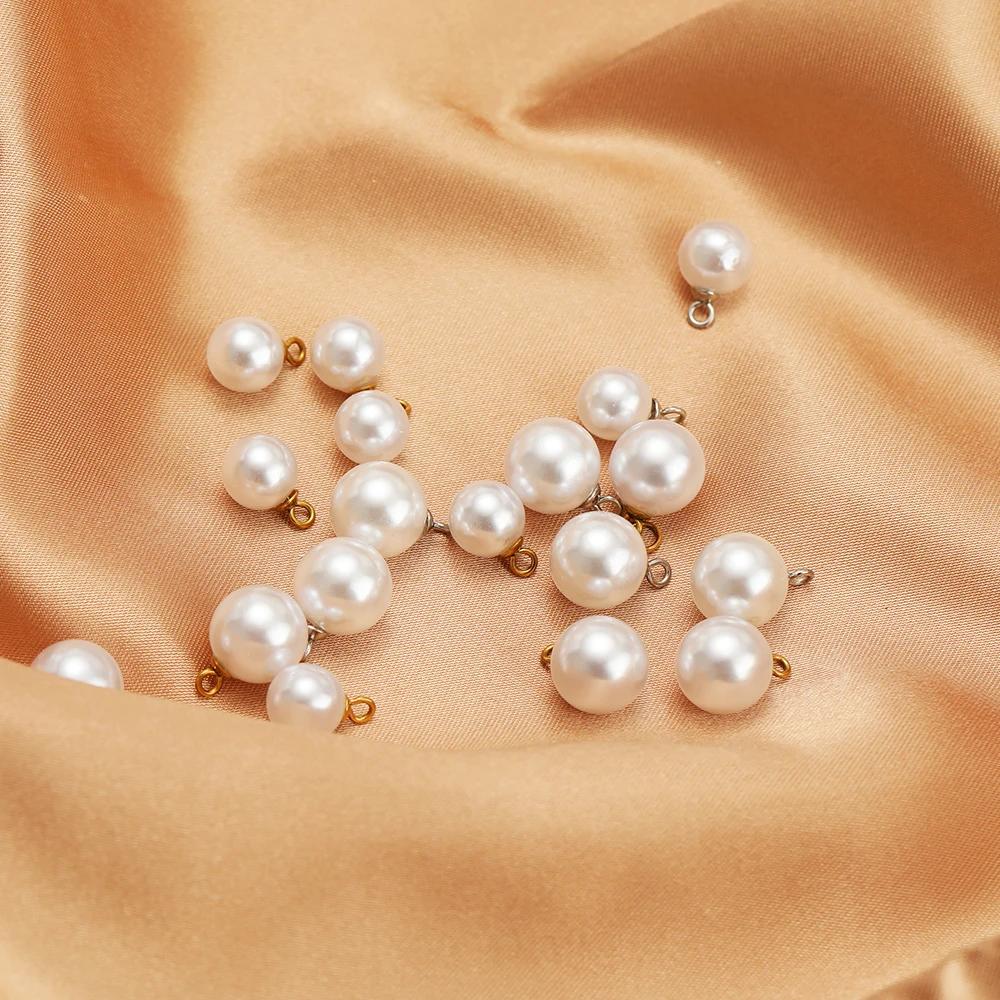 20pcs Imitation Pearl with Stainless Steel Caps 8mm 10mm Charms for Jewelry Earrings Making DIY Necklaces Pendants Wholesale
