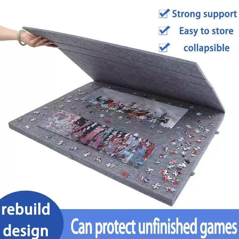 Children's Foldable Puzzle Table with Stand, Cover, and 6 Drawers - Soundproof Felt Board