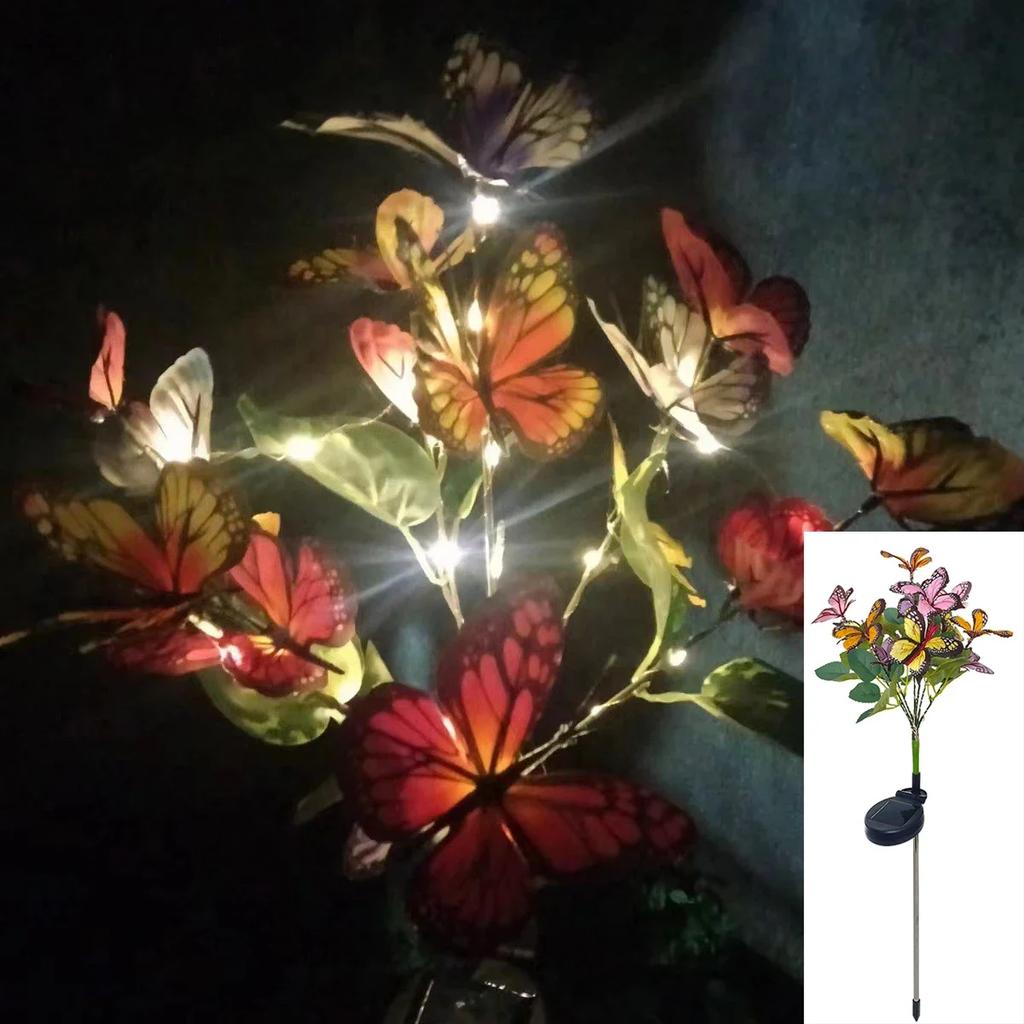 Solar Simulation Flower Butterfly Lawn Light Ground Plug Lamp Lawn Light Holiday Garden Decor Outdoor Wedding Christmas Decor