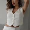 Fashion Women Vest Sleeveless Vests for Women Chic V-Neck Single-Breasted Ladies Elegant White Waistcoat Tops
