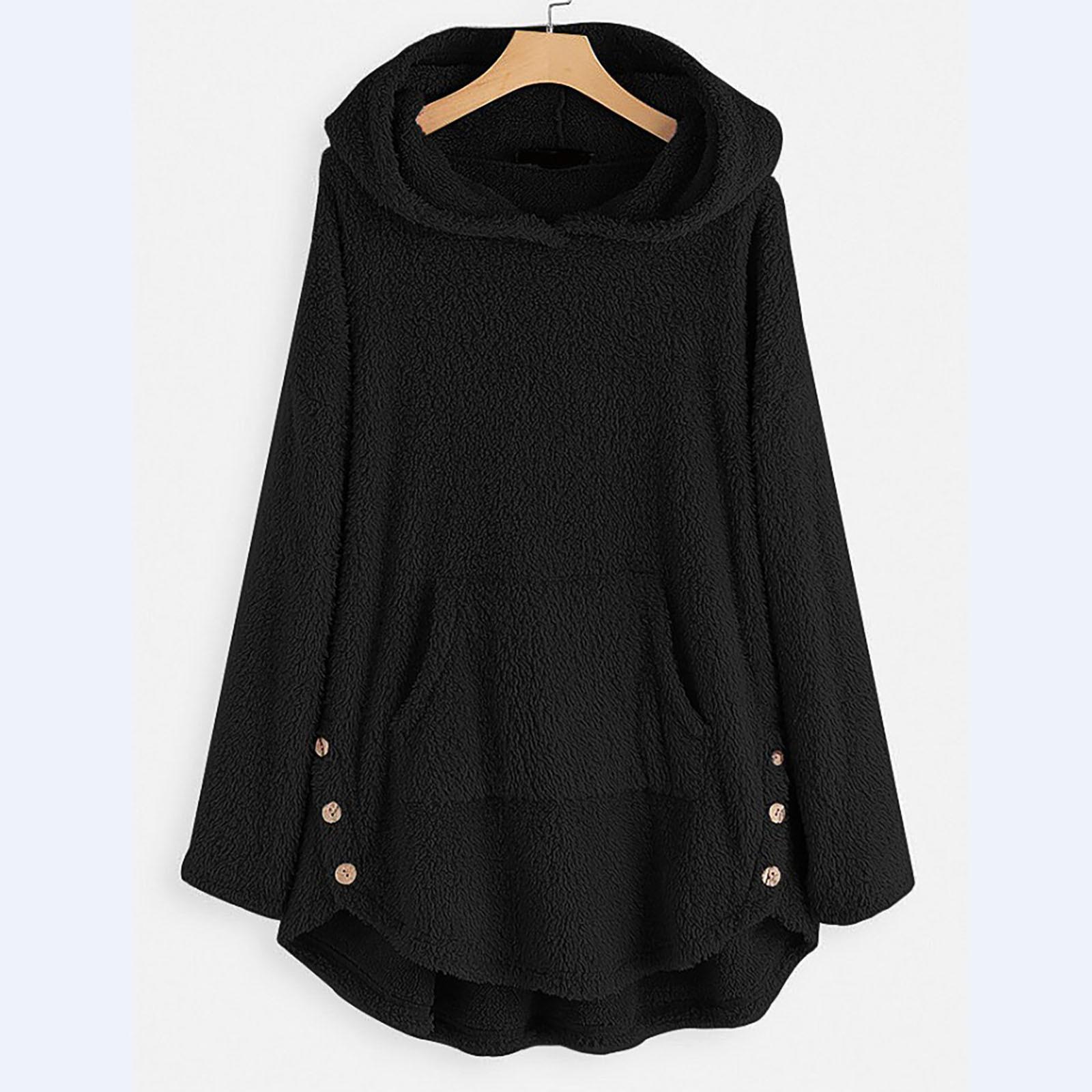 Женская мода и зима однотонный длинный рукав с капюшоном флисовый свитер M чёрный 2660₽