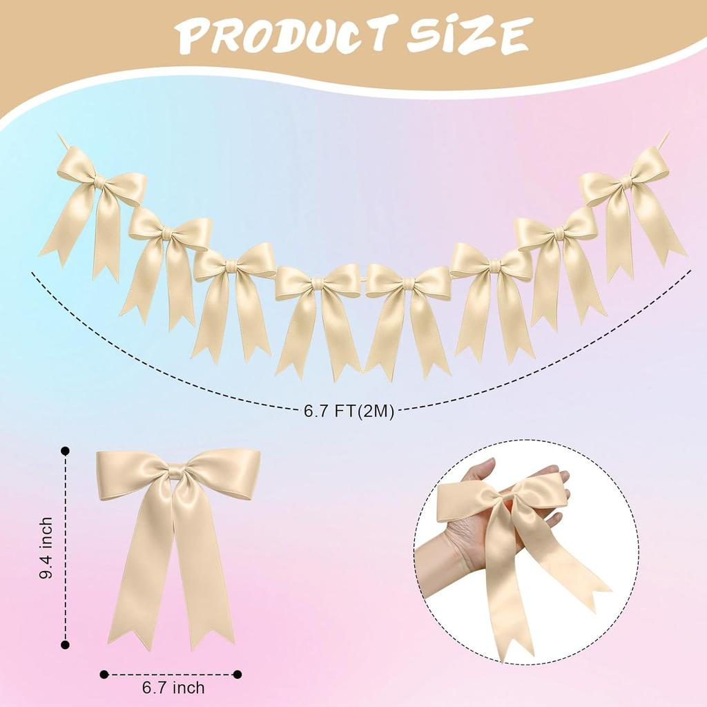 1pcs Pink Bow Garlands Banner Satin Ribbon Ornaments for Birthday,Bachelorette Party,Bridal Shower,Wedding,Baby Shower Decoation