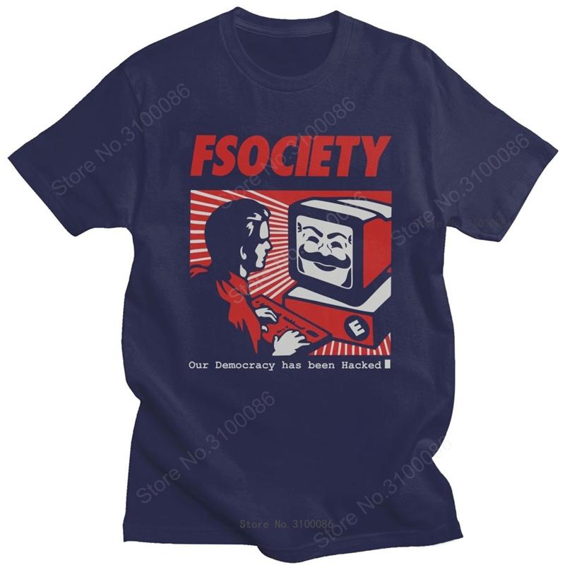 Vintage Funny Mr Robot T Shirt Men Cotton FSociety T-shirt Short-Sleeve F Society Hacker Tee Tops Geek Tshirt Clothing Gift