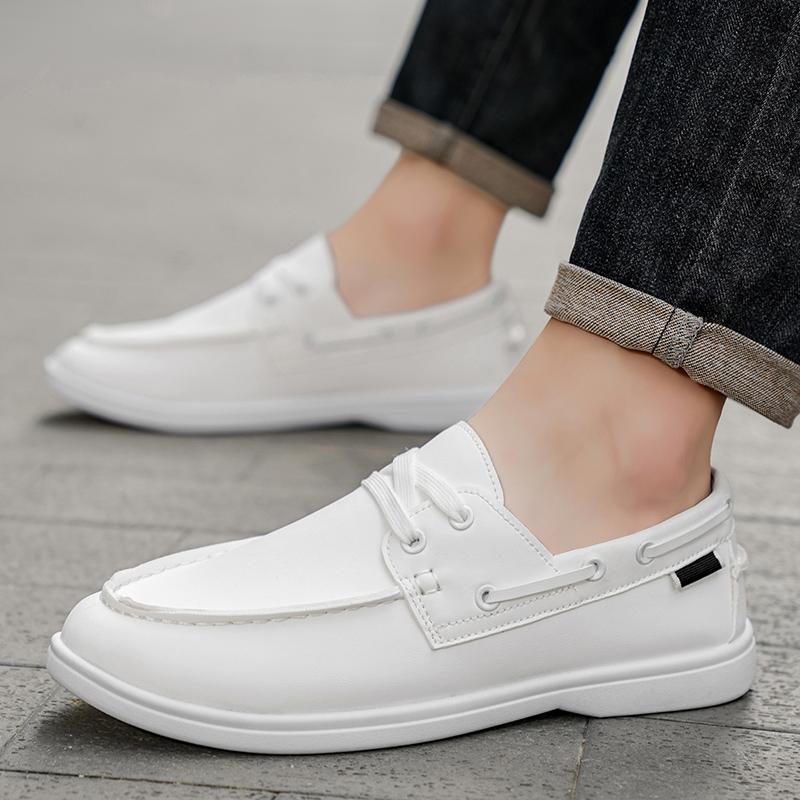 White Men's Leather Shoes Casual Shoes Handmade Leather Shoes Fashionable Comfort Flat Shoes Men's Dating Party Shoes
