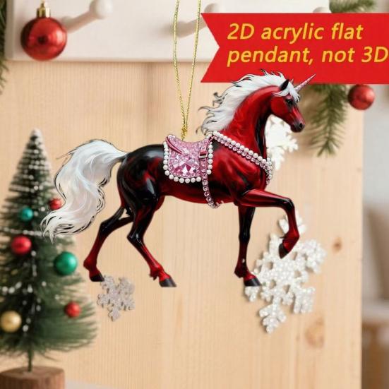 Horse Pendant 2D Acrylic Realistic Horse Decoration Christmas Ornament with Hanging Loop Equestrian Lovers Holiday Decor