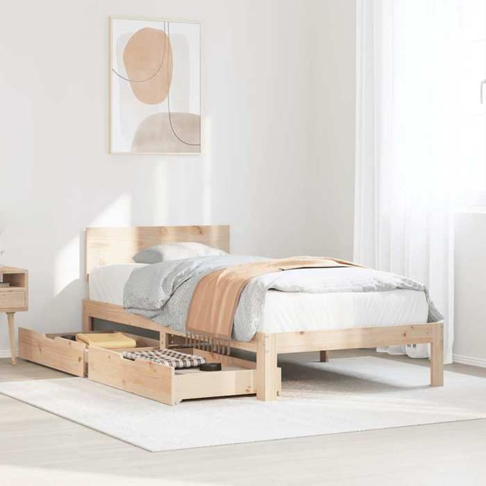 VidaXL Cadre de lit avec tiroirs 75x190 cm bois de pin massif, sommier, cadre de lit simple, cadre de lit en bois massif, 3301968