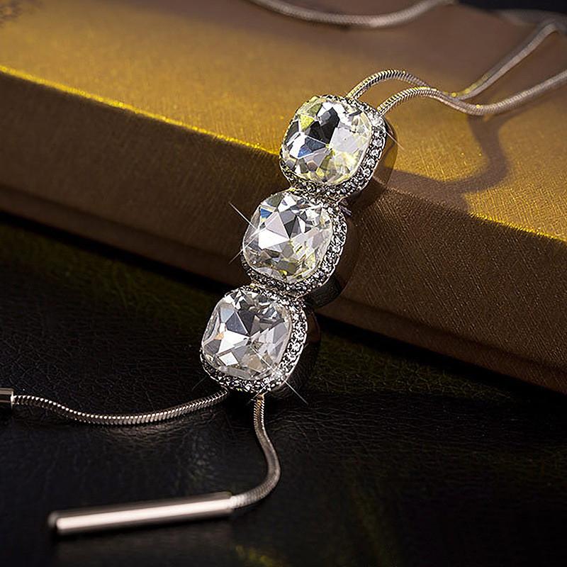 Long Allpurpose Beautiful Necklace For Women In Geometric Style With Sparkling Crystal Pendant