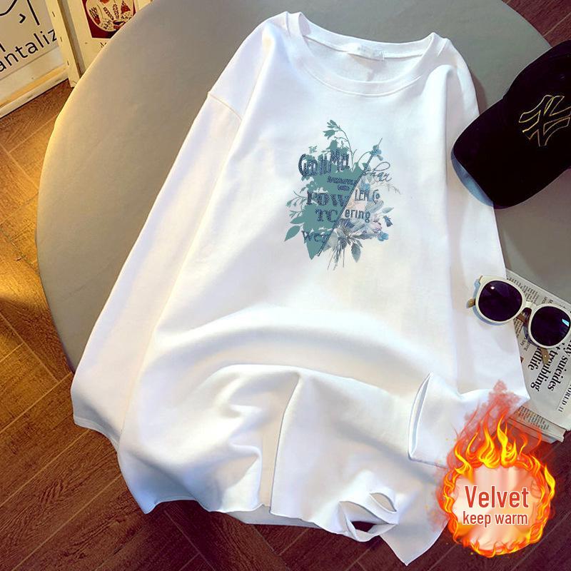 

Женская футболка из чистого хлопка с рваными деталями, с длинным рукавом, свободного кроя, средней длины, большого размера, весенний дизайн 2024 года L (95-110 jin)