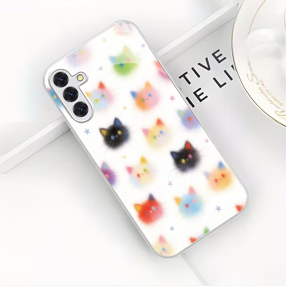 Water droplet cat silver plated glass phone case suitable for Samsung Galaxy S26 S25 S24 S22 S21 S20 FE/Ultra/Plus anti fall