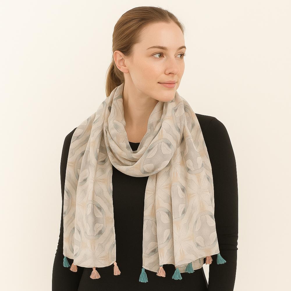 Retro Fringed Scarf Flower Print Yarn Shawl Fashion Travel Beach Towel  Women's Accessory