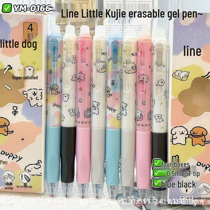 Line Friends Erasable Blue Pen: Posture Correction, Quick-Drying, High-Value, Push-Type, ST Tip. Ideal for Students, Ins Style.