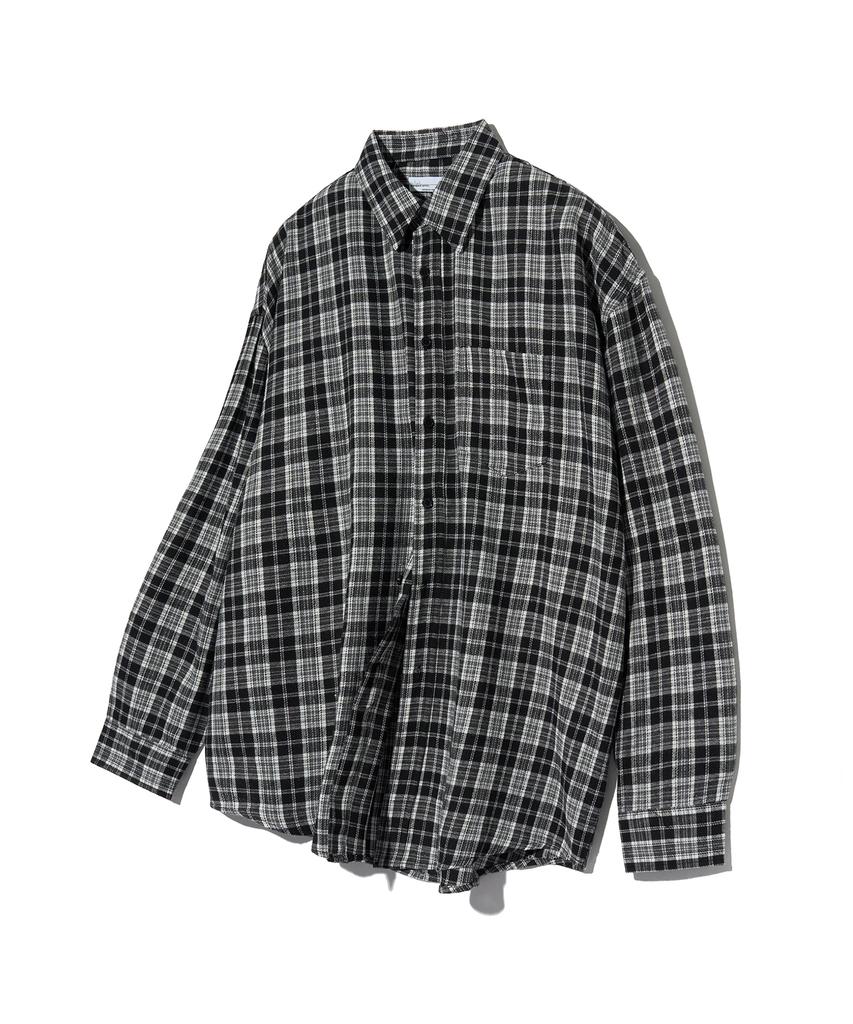 STANDARDERROR 87-Stan130 Nerd Mood Oversized Pocket Long Sleeve Check Shirt Black