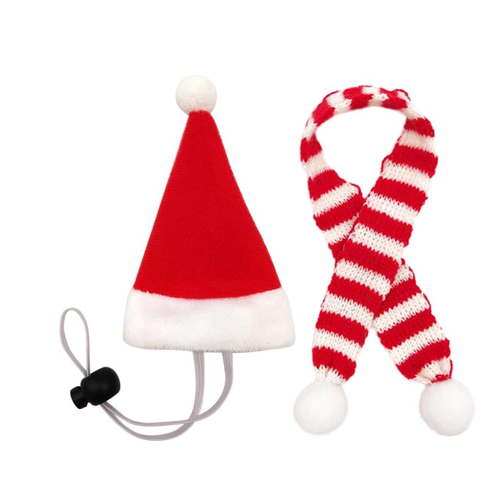 Mini Jultomtehatt för Husdjur med Röd och Vit Rödgrön Halsduk Rosett Elastisk Låsning Röd Grön Liten Hatt