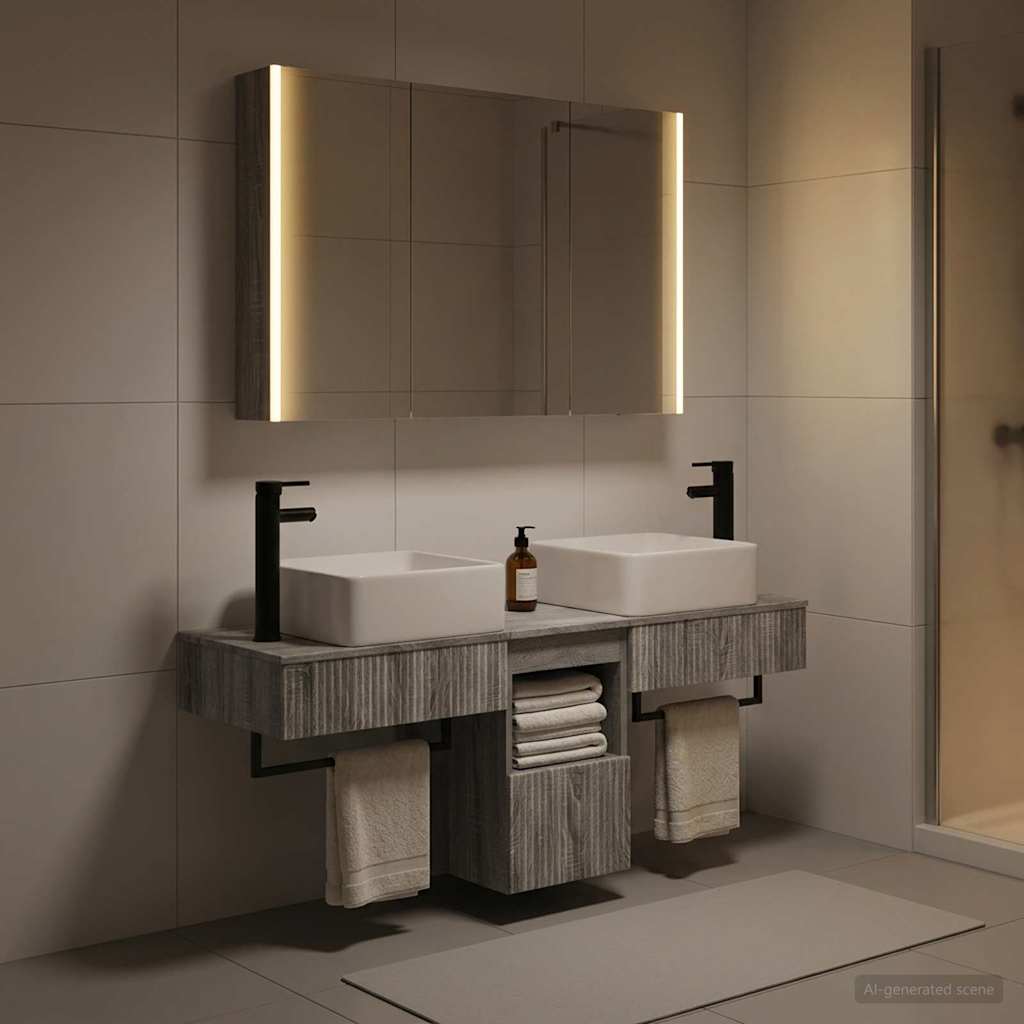 Bathroom Cabinet Set 4 Pcs Grey Sonoma 103.5 X 15.5 X 70 Cm