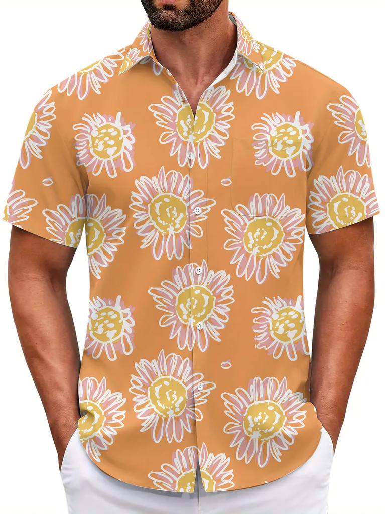 Summer Short Sleeve Flower Shirt Men'S Beach Large Size Casual 3D Digital Printing Men'S Shirt Tide