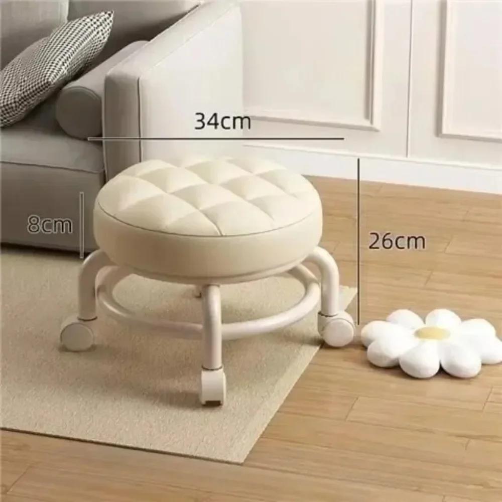 Children's Soft Stool Waterproof and Durable Leather Stool with Pulley Portable Round Stool Multi-role Minimalist Pulley Stool