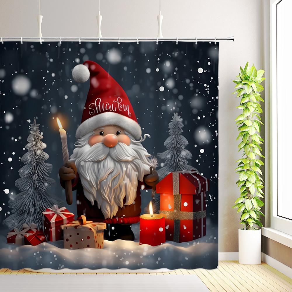 Winter Christmas Shower Curtain Santa Claus Snowman Snowflake Xmas Tree Gift New Year Home Decor Bathroom Curtains with Hooks