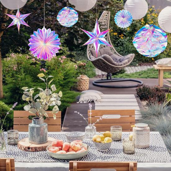 29 Pcs Iridescent Party Decorations Holographic Foil Fan Shiny Star Honeycomb Ball Hanging Swirls Decoration for Baby Shower Mermaid Themed Birthday