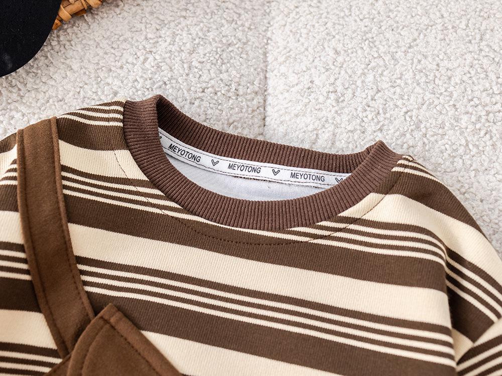 Boys' Toddler Spring & Autumn Striped Sweatshirt with Crossbody Bag Two-Piece Set, 2025