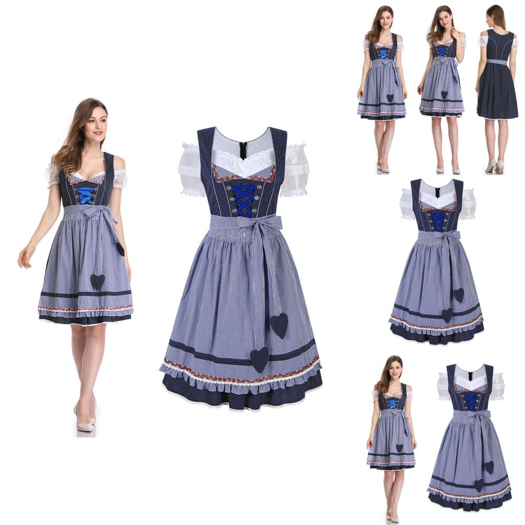 Stylish Women's Oktoberfest Trachten Dirndl Traditional Dress With Floral Pattern And Apron