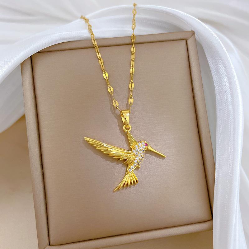 Leichter Luxus Fliegender Vogel Specht Mikro-Inkrustierte Echtgold Halskette Weiblich Transfer Schlüsselbeinkette Mit Schmuck