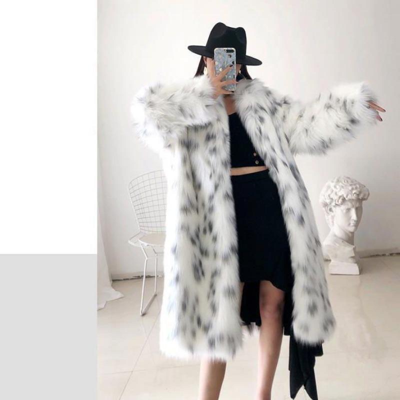 New Winter Warm Imitation Fur Coat Women's Clothing Medium and Long Belt-free Spotted Long-sleeved Fox Fur Coat