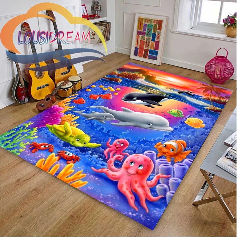 Sea Animal World Koberec Delphinidae Koberec Oceanic Delfíni Obývací pokoj Ložnice Velká plocha Měkká 3D módní dekorace Mat