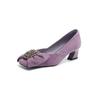 2025 Spring and Autumn New Temperament Purple Medium Heel Shallow Mouth Single Shoes Women's Shoes Rhinestone Bow High Heels