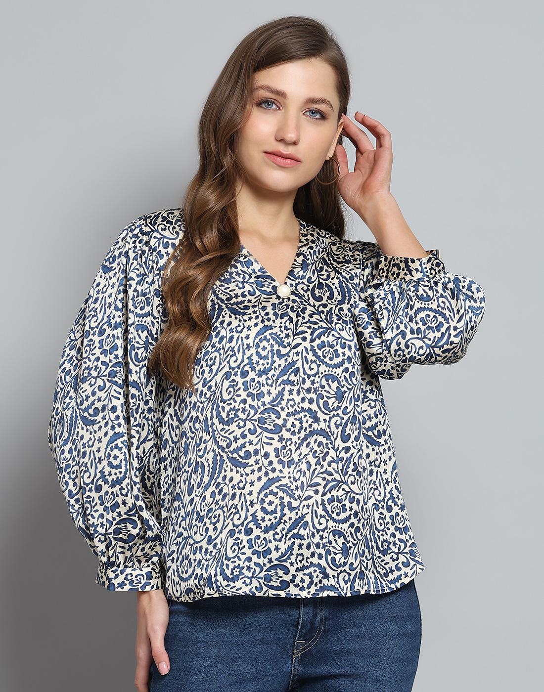 

Monte Carlo Womens Printed Blue V Neck Full Sleeve Top M синий