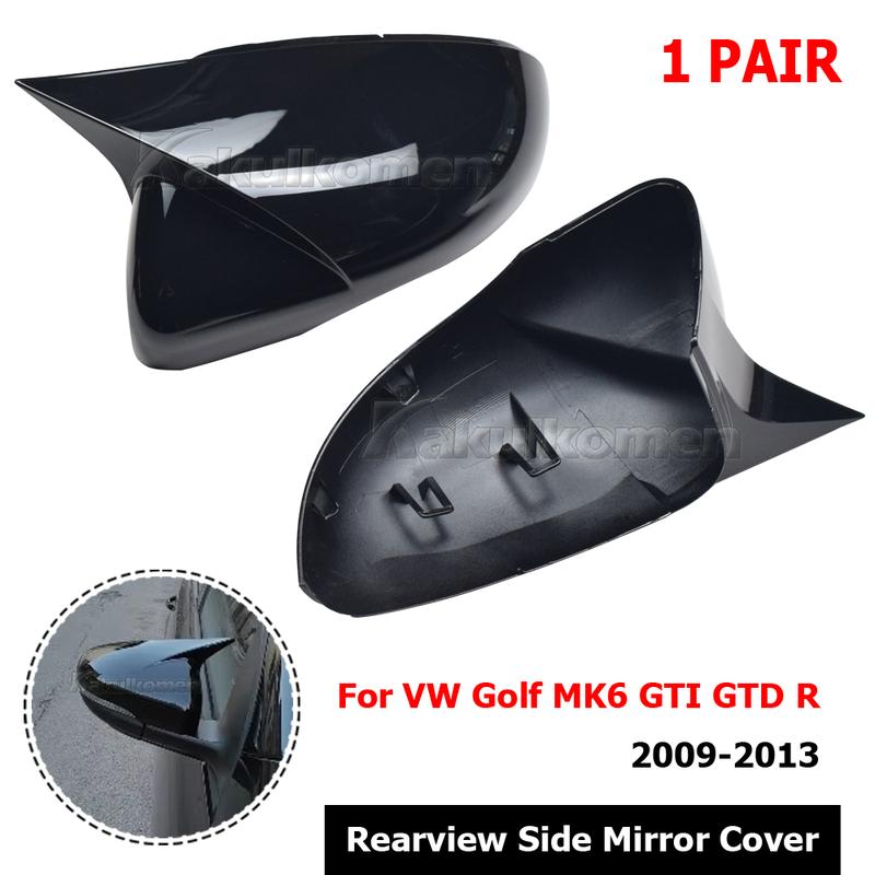 For VW Golf MK6 GTI R GTD 2009- 2Pcs Side RearView Mirror Cover Caps Mirror Tools Case Gloss Black Tuning New