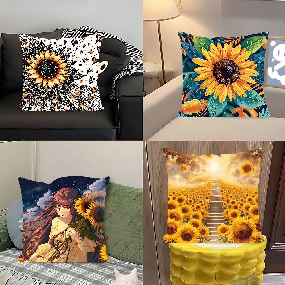Art Sunflower Pillow Case Removable Washable Cushion Cover – All-Season Soft Linen