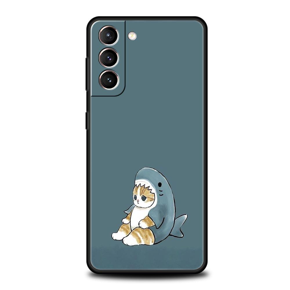 Cute Animals Cat Cartoon Phone Case For Samsung Galaxy S26 Ultra S25 Plus S24 FE S23 S22 5G S21 S20 Cover Black Soft
