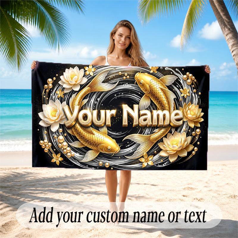 Decorative Artwork Theme Quick Dry Beach Towel Custom Name Text Print Large Sand Resistant Towel Beach Vacation