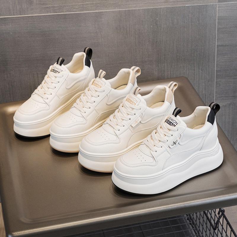 Spring and Autumn Four Seasons Women's Shoes New Wedge Heel Muffin Thick Sole Inner Height Increase Casual Shoes Small White Shoes Fleece