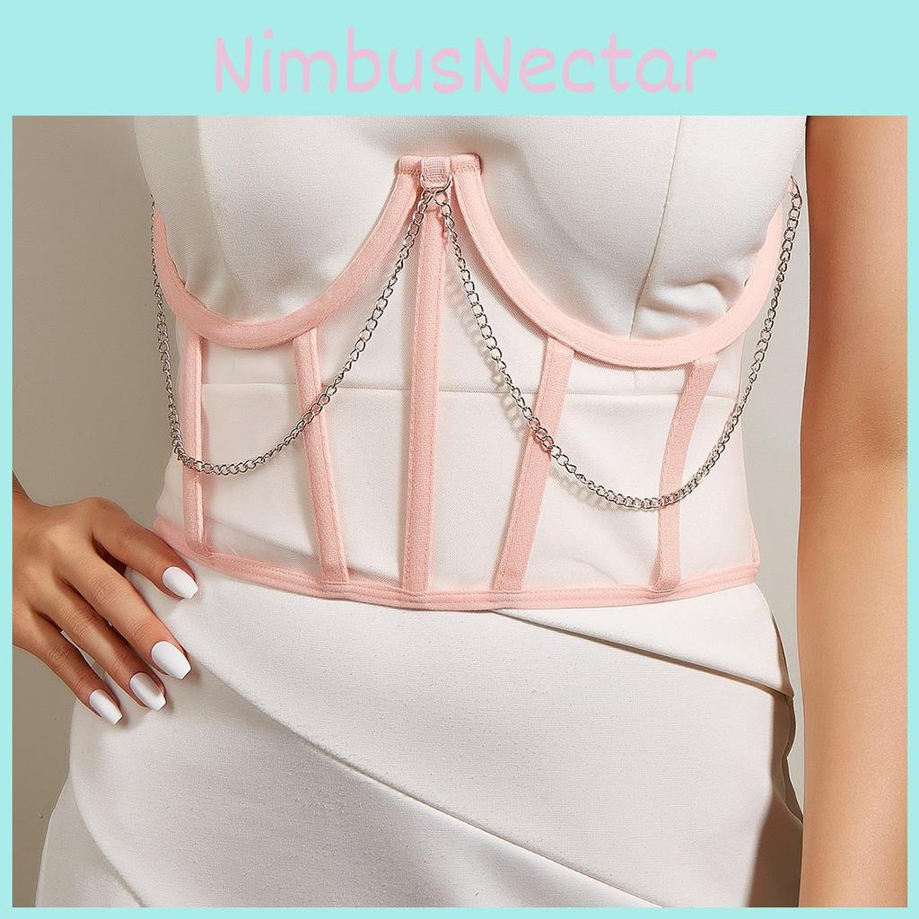 Transparent Silver Mesh Hanging Chain Chest Cinching Waist Cinching Fish Bone