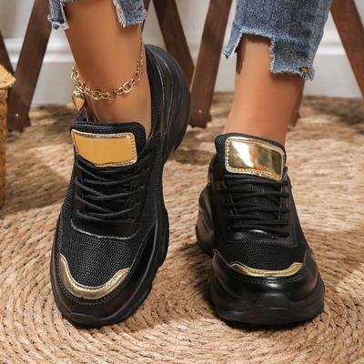 New Heel Mesh Sports Shoes Sneakers Women's Breathable Lace-up Platform Sneakers Splicing Lace Up Outdoor Vulcanized Shoes