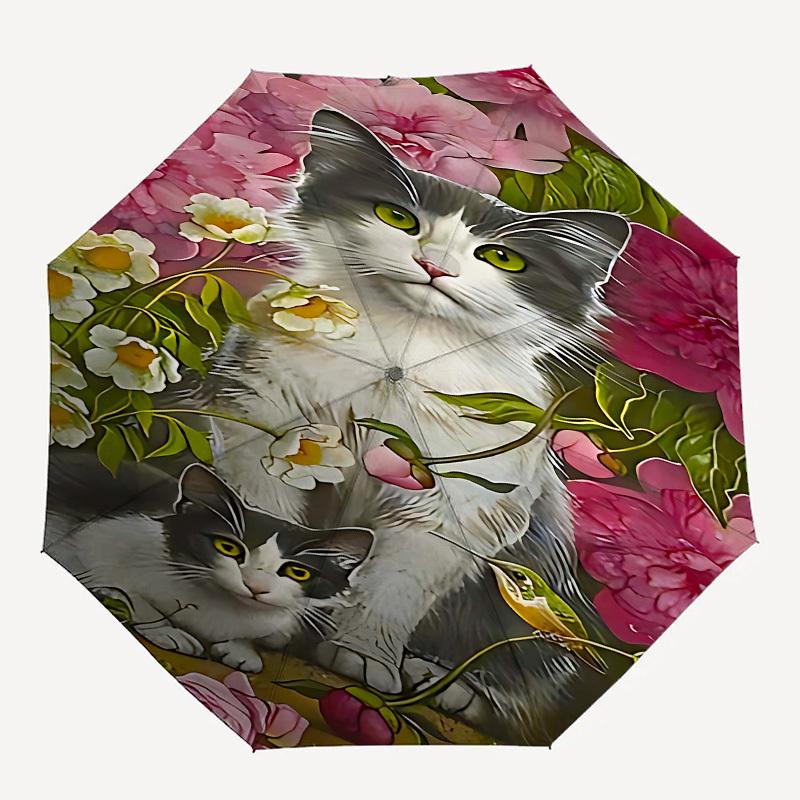 

1pc cat flower umbrella with 8 iron ribs and a plastic handle, automatic opening and closing, and daily use.1055