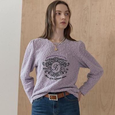 Emblem Embroidery Puff Sleeve Tweed T shirT zc10qT602on