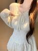 Korean Style Sweet V-Neck Lace Knit Sweater for Women - Waist-Cinched, Long Sleeve, Autumn/Winter Trendy Base Layer Top