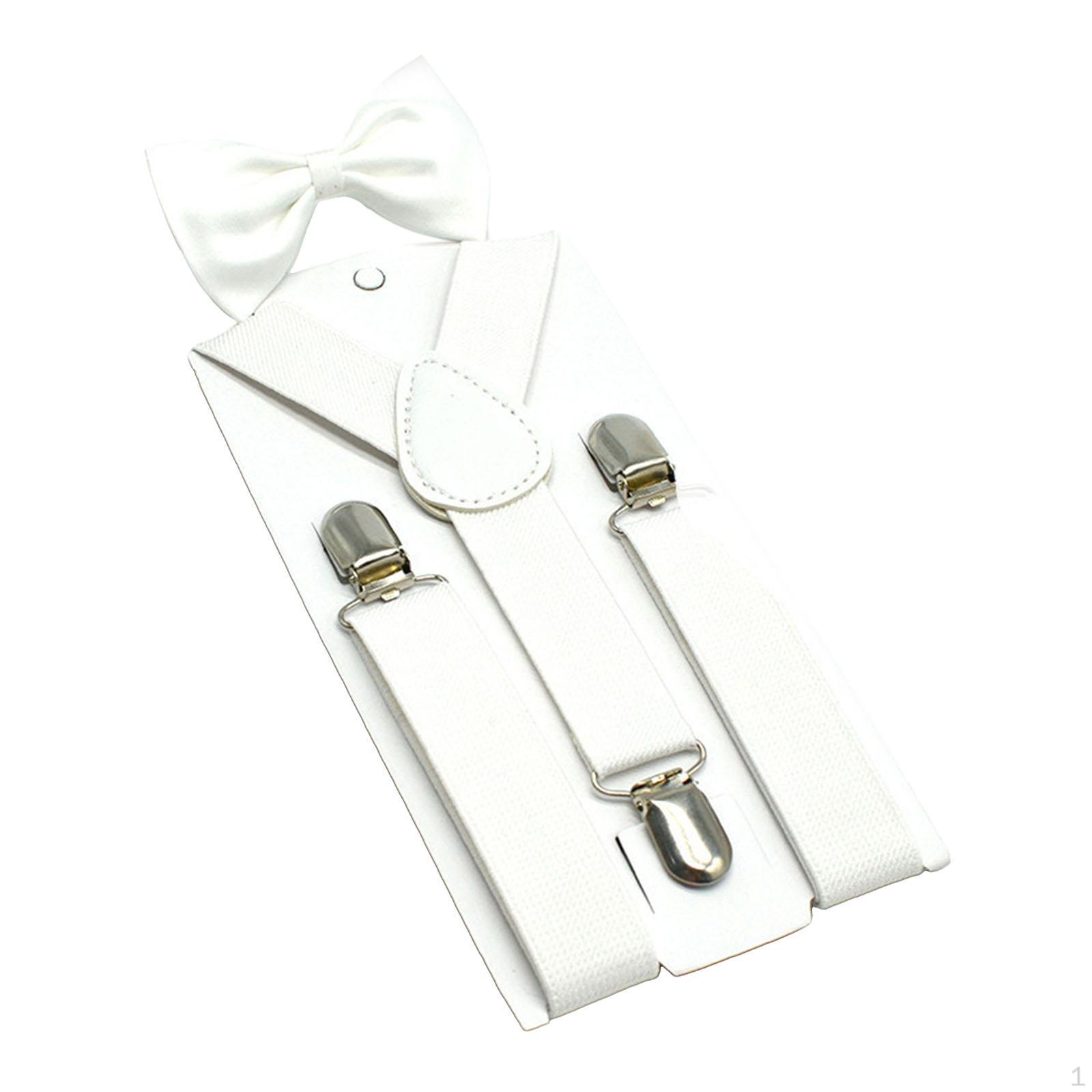 

Детские подтяжки для галстука-бабочки с 3 зажимами на спине, регулируемая поддержка для джинсов для вечеринок и торжественных мероприятий белый